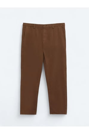 Kahverengi Dokuma Relaxed Fit Casual Pamuk Karışımlı Pantolon
