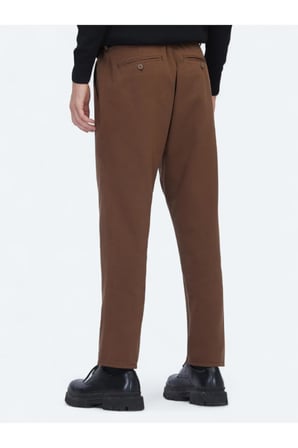 Kahverengi Dokuma Relaxed Fit Casual Pamuk Karışımlı Pantolon