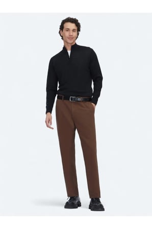 Kahverengi Dokuma Relaxed Fit Casual Pamuk Karışımlı Pantolon