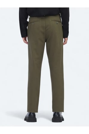 Haki Dokuma Relaxed Fit Casual Pamuk Karışımlı Pantolon