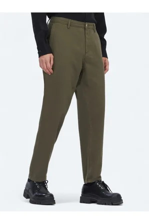 Haki Dokuma Relaxed Fit Casual Pamuk Karışımlı Pantolon