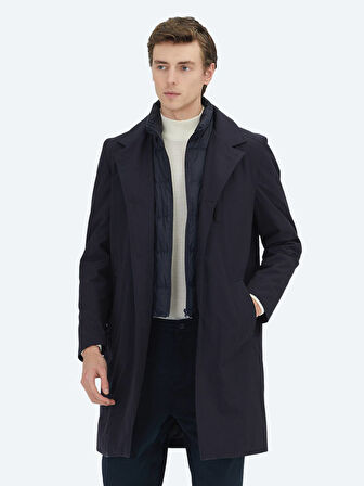 Lacivert Regular Fit Kruvaze Yaka Casual Dokuma Pardesü