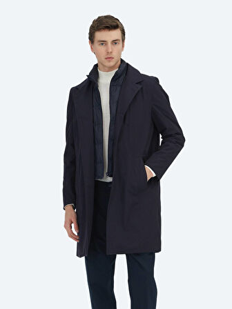 Lacivert Regular Fit Kruvaze Yaka Casual Dokuma Pardesü