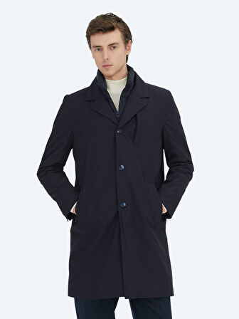 Lacivert Regular Fit Kruvaze Yaka Casual Dokuma Pardesü