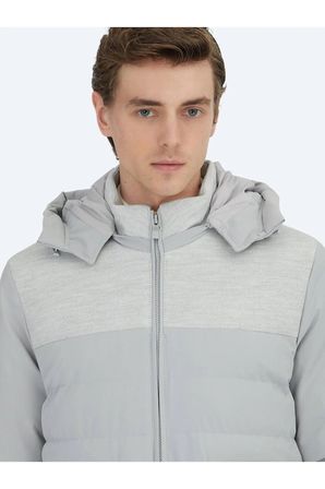 Açık Gri Regular Fit Dik Yaka Casual Dokuma Mont