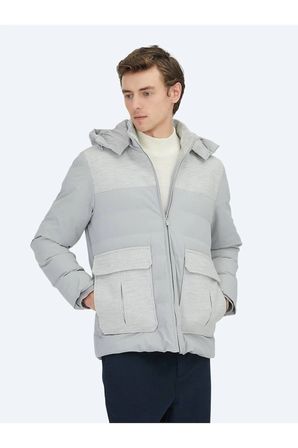 Açık Gri Regular Fit Dik Yaka Casual Dokuma Mont