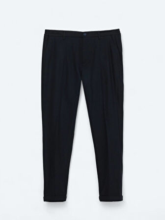 Lacivert Dokuma Jogging Fit Casual Yün Karışımlı Pantolon