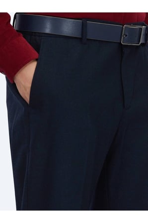 Lacivert Dokuma Jogging Fit Casual Yün Karışımlı Pantolon