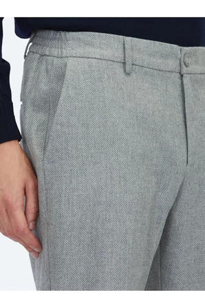 Gri Dokuma Jogging Fit Casual Yün Karışımlı Pantolon