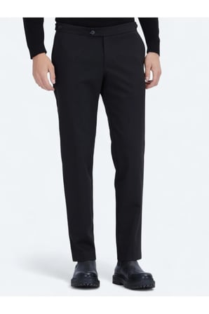 Siyah Dokuma Regular Fit Smart Casual Pamuk Karışımlı Pantolon