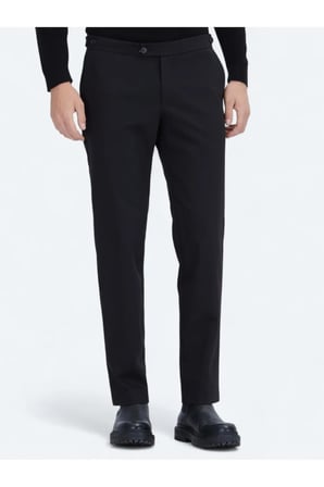 Siyah Dokuma Regular Fit Smart Casual Pamuk Karışımlı Pantolon