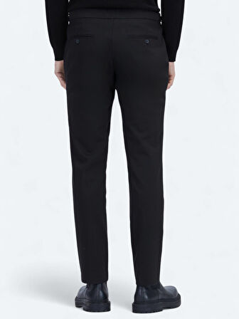 Siyah Dokuma Regular Fit Smart Casual Pamuk Karışımlı Pantolon