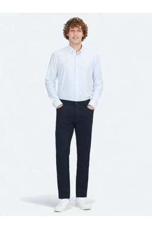Lacivert Dokuma Slim Fit Casual Pantolon