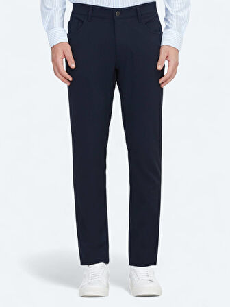 Lacivert Dokuma Slim Fit Casual Pantolon