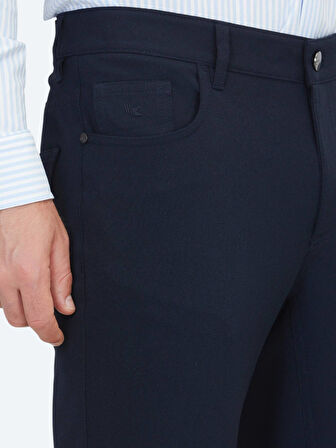 Lacivert Dokuma Slim Fit Casual Pantolon