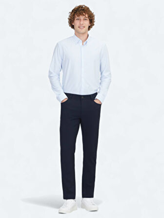 Lacivert Dokuma Slim Fit Casual Pantolon