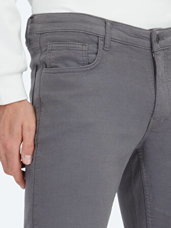 Antrasit Dokuma Slim Fit Casual Pamuk Karışımlı Pantolon