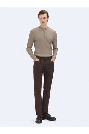 Kahverengi Dokuma Regular Fit Casual Pamuk Karışımlı Pantolon