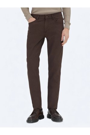 Kahverengi Dokuma Regular Fit Casual Pamuk Karışımlı Pantolon