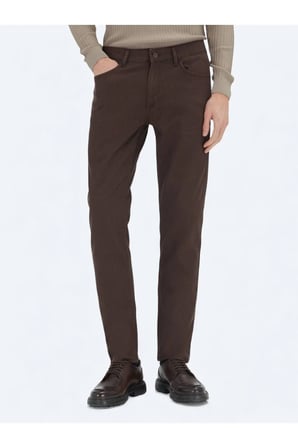 Kahverengi Dokuma Regular Fit Casual Pamuk Karışımlı Pantolon