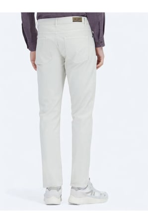 Ekru Düz Dokuma Slim Fit Casual Pamuk Karışımlı Pantolon