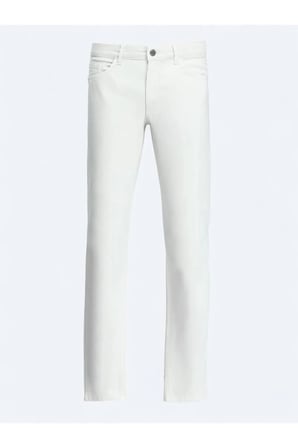 Ekru Düz Dokuma Slim Fit Casual Pamuk Karışımlı Pantolon