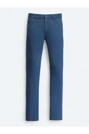 Lacivert Düz Dokuma Slim Fit Casual Pamuk Karışımlı Pantolon
