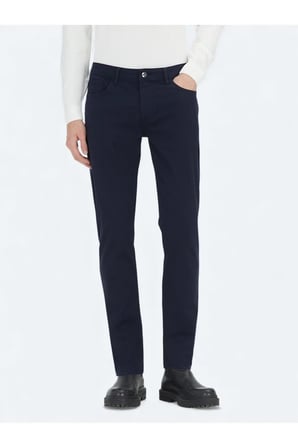 Lacivert Düz Dokuma Slim Fit Casual Pamuk Karışımlı Pantolon