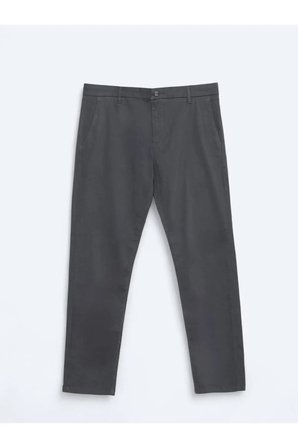 Gri Düz Dokuma Regular Fit Casual Pamuk Karışımlı Pantolon