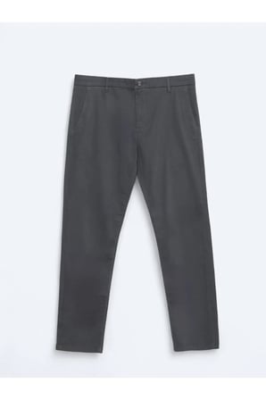 Gri Düz Dokuma Regular Fit Casual Pamuk Karışımlı Pantolon
