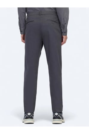 Gri Düz Dokuma Regular Fit Casual Pamuk Karışımlı Pantolon