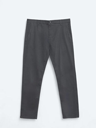 Gri Düz Dokuma Regular Fit Casual Pamuk Karışımlı Pantolon