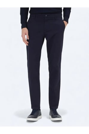 Lacivert Düz Dokuma Regular Fit Casual Pamuk Karışımlı Pantolon