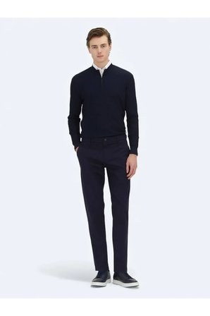 Lacivert Düz Dokuma Regular Fit Casual Pamuk Karışımlı Pantolon