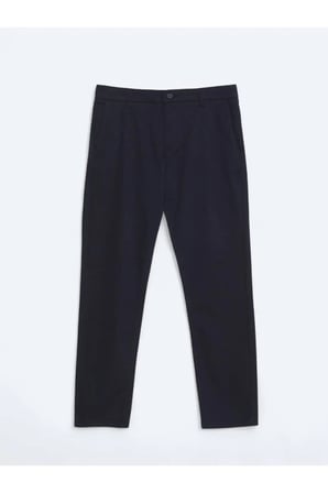 Lacivert Düz Dokuma Regular Fit Casual Pamuk Karışımlı Pantolon