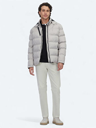 Bej Regular Fit Kapüşonlu Casual Dokuma Mont