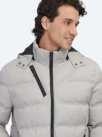 Bej Regular Fit Kapüşonlu Casual Dokuma Mont