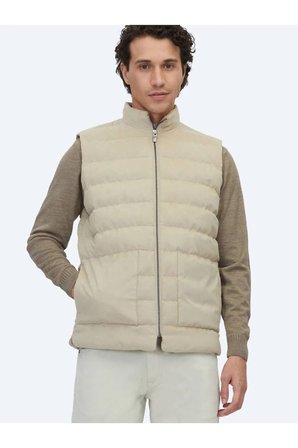 Bej Regular Fit Dik Yaka Casual Dokuma Spor Yelek