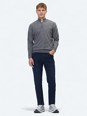 Gri Bato Yaka Jakarlı Yün Karışımlı Triko Kazak