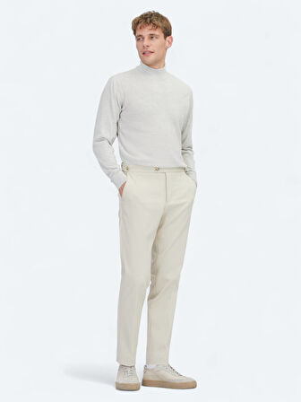 Açık Gri Yarım Balıkçı Yaka Jakarlı Yün Karışımlı Triko Kazak