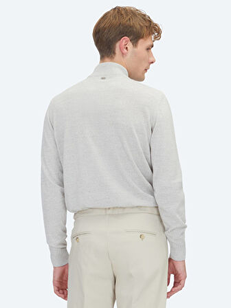 Açık Gri Yarım Balıkçı Yaka Jakarlı Yün Karışımlı Triko Kazak