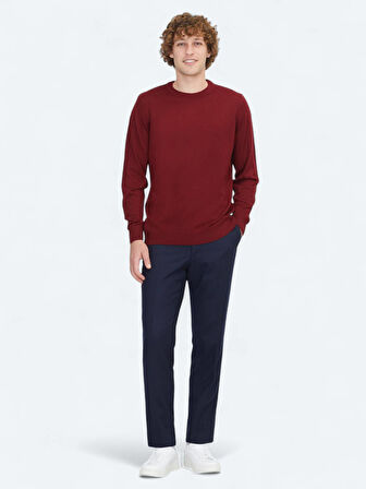 Kırmızı Bisiklet Yaka Jakarlı Yün Karışımlı Triko Kazak