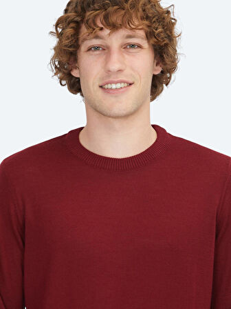 Kırmızı Bisiklet Yaka Jakarlı Yün Karışımlı Triko Kazak