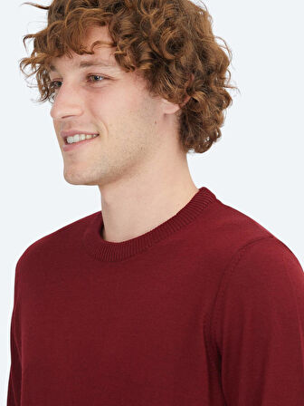 Kırmızı Bisiklet Yaka Jakarlı Yün Karışımlı Triko Kazak