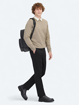 Vizon Bisiklet Yaka Jakarlı Yün Karışımlı Triko Kazak