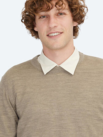 Vizon Bisiklet Yaka Jakarlı Yün Karışımlı Triko Kazak