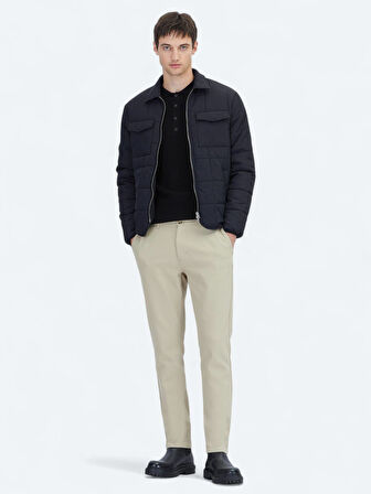 Siyah Regular Fit Bebe Yaka Casual Dokuma Mont