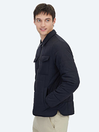 Siyah Regular Fit Bebe Yaka Casual Dokuma Mont