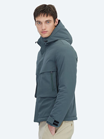 Haki Regular Fit Kapüşonlu Casual Dokuma Mont