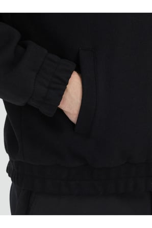 Siyah Comfort Fit Dik Yaka Casual Dokuma Mont